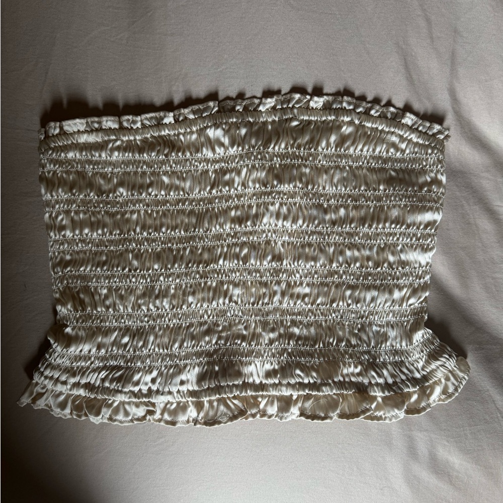 Free People Cream Smocked Tube Top